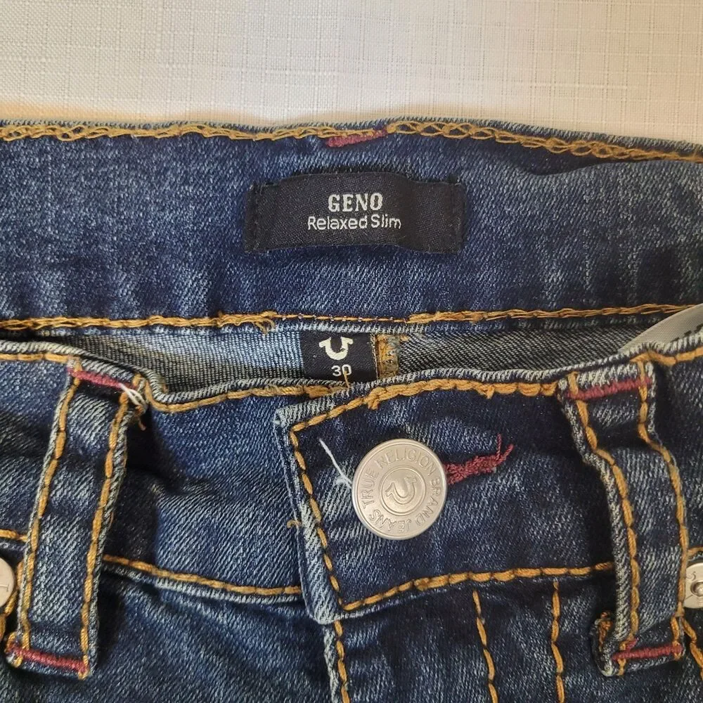 True Religion Geno Slim Big T Relaxed Red Rope Stitch Jeans 30x31